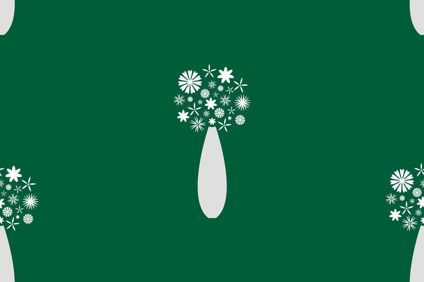 nahtloses Muster mit weißer Blume in der Vase auf grünem Hintergrund. Vektor-Illustration. vektor