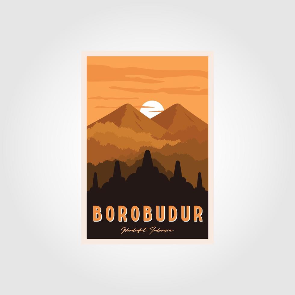 Die Schönheit des Borobudur-Tempels Vintage Poster Vektor wunderbare Indonesien Illustration