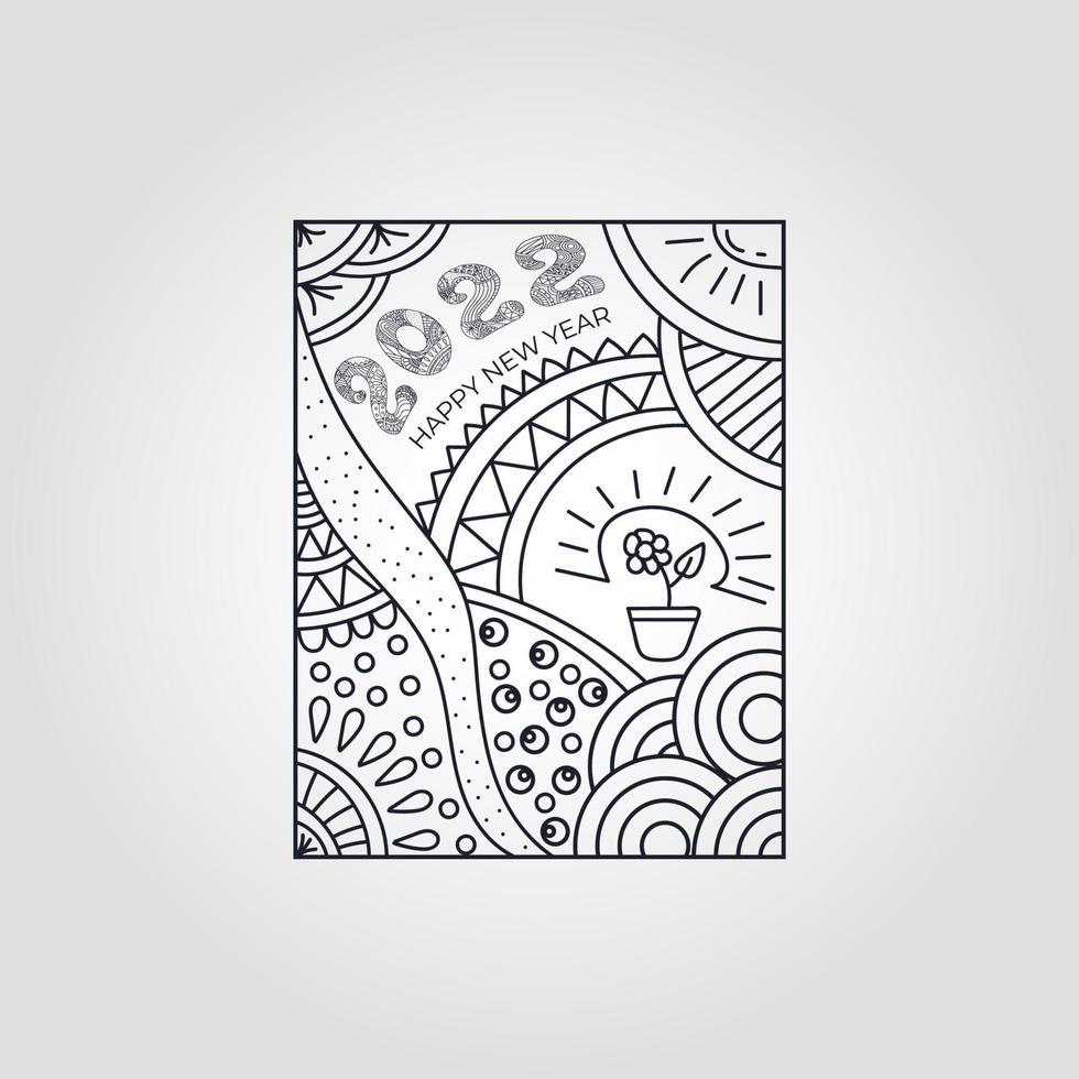 Vektor-Mandalas-Stil-Dekoration, handgezeichnete runde Ornamente. 2022. Frohes neues Jahr Kartendesign. Vektor-Illustration, Mandala. vektor