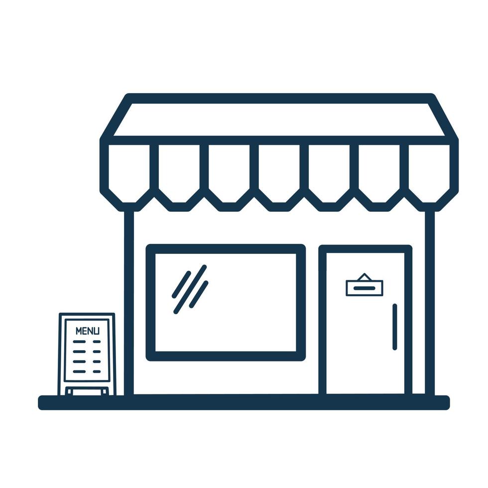 butik ikon med meny styrelse. platt design street shop symbol på vit bakgrund. vektor