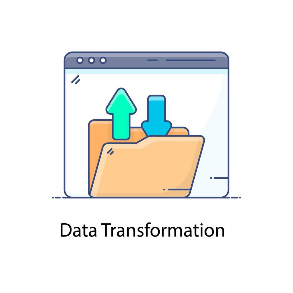 en platt ikon för datatransformationsmapp med pilar vektor