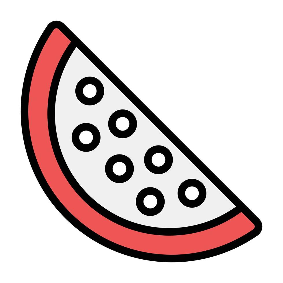 halvskuren vattenmelonskiva i platt ikon, tropisk frukt, vektor