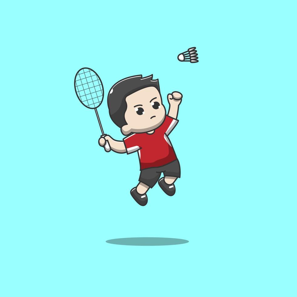 söt badmintonspelare som slår fjäderbollen vektor
