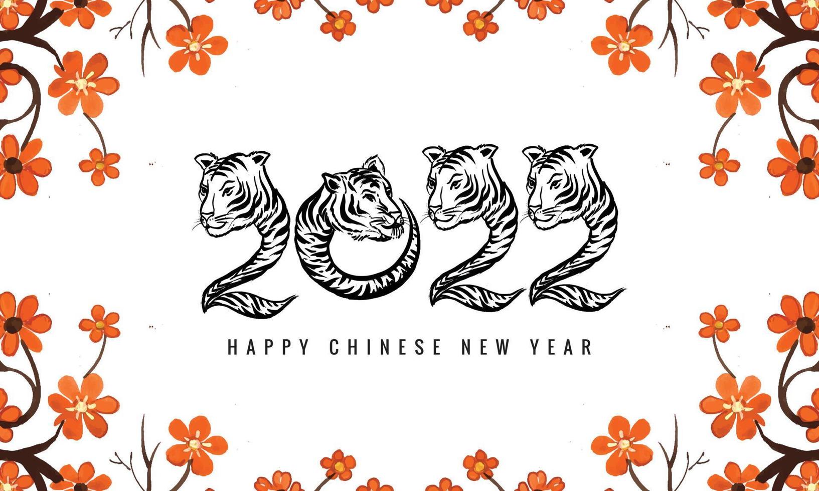 dekoratives chinesisches florales neues jahr 2022 symbol mit einem tigergesichtskartendesign vektor