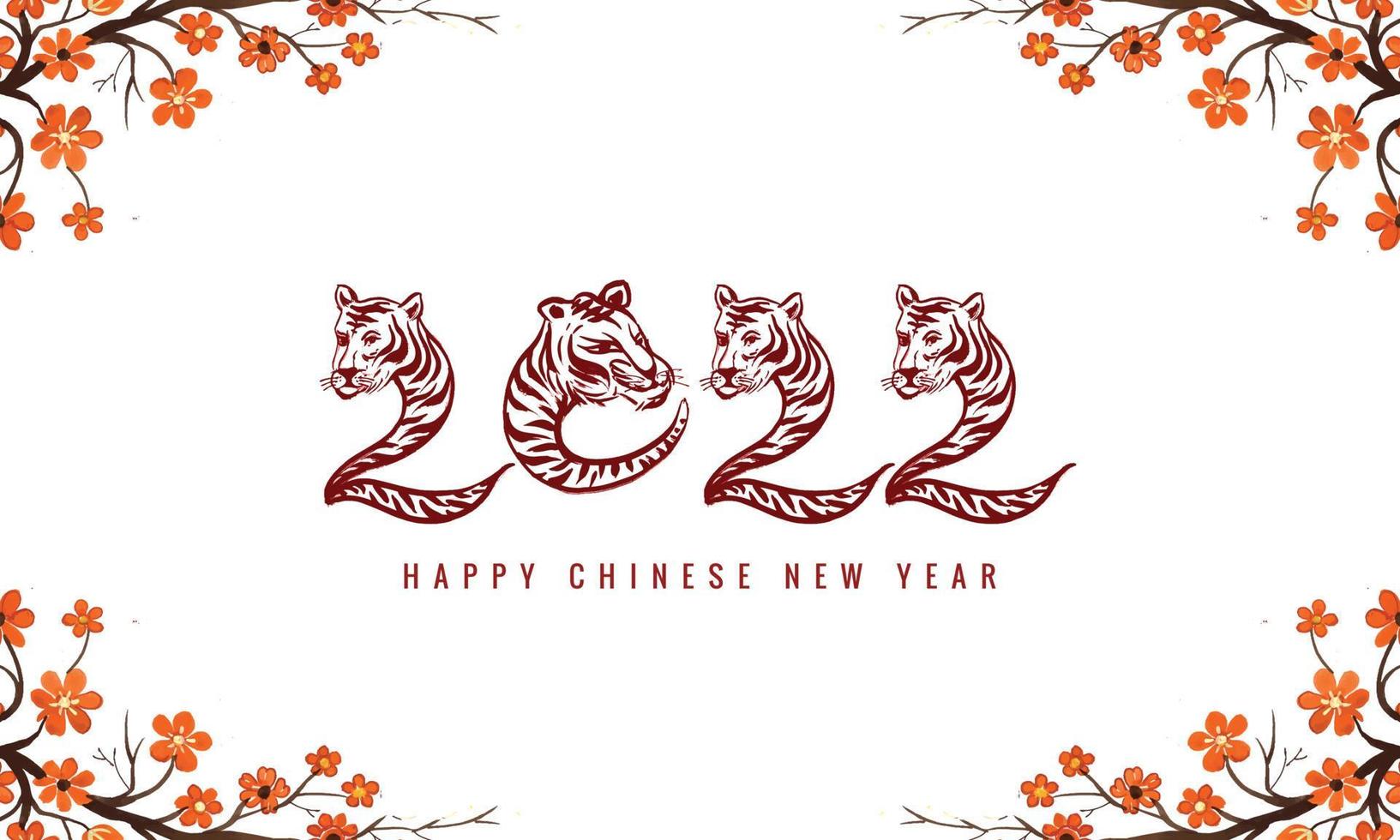 dekorativ kinesisk blommig nyår 2022 symbol med en tiger face card design vektor
