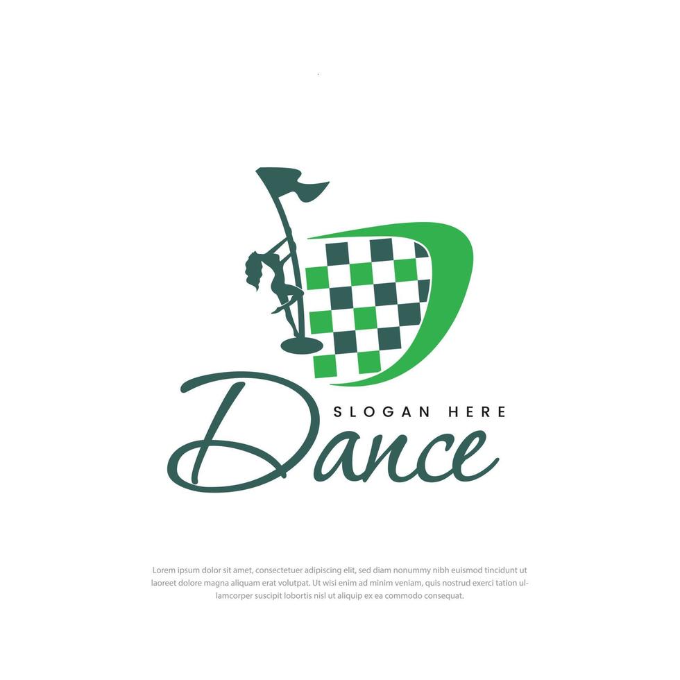 abstrakte Logo-Initialen d, Silhouette der Frau, die auf Fahnenmast tanzt, Illustration, Symbol, Symbol vektor