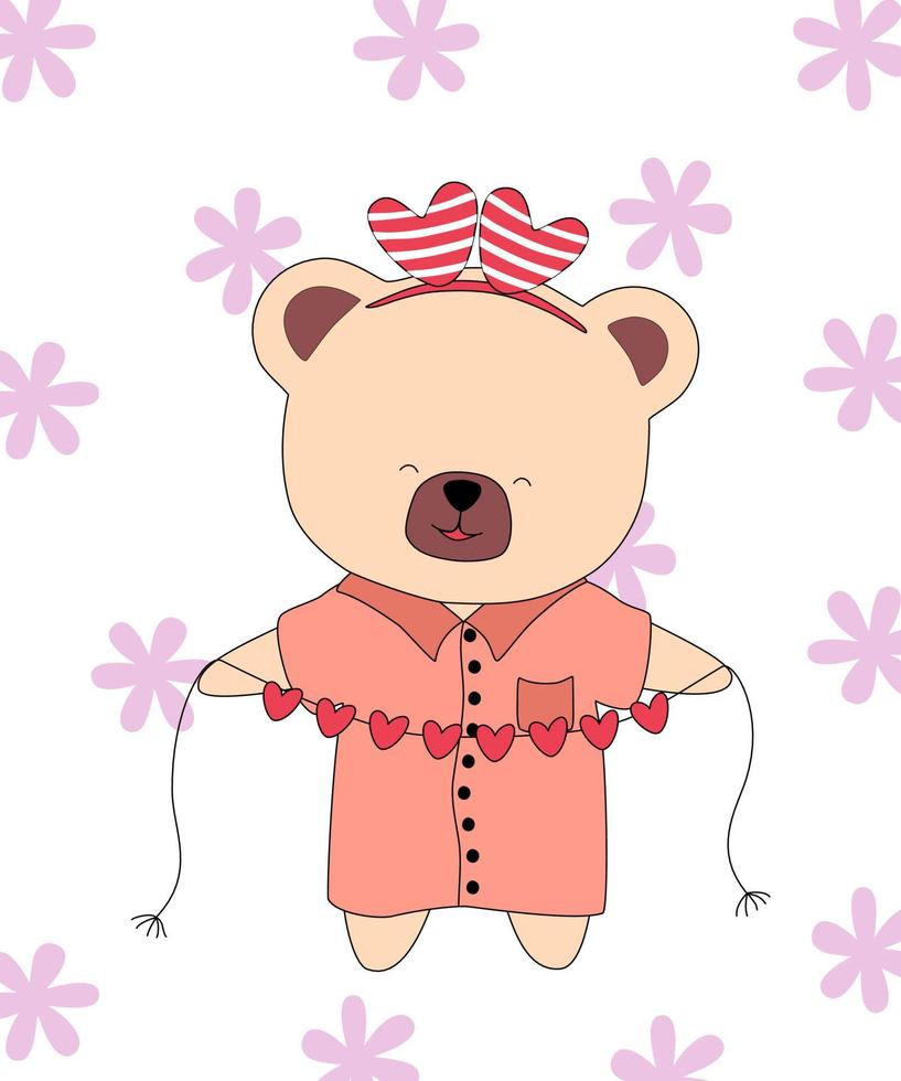 Vektor-Illustration Sammlung von niedlichen kleinen Bären mit Doodle-Stil im Valentinstag-Thema entworfen vektor