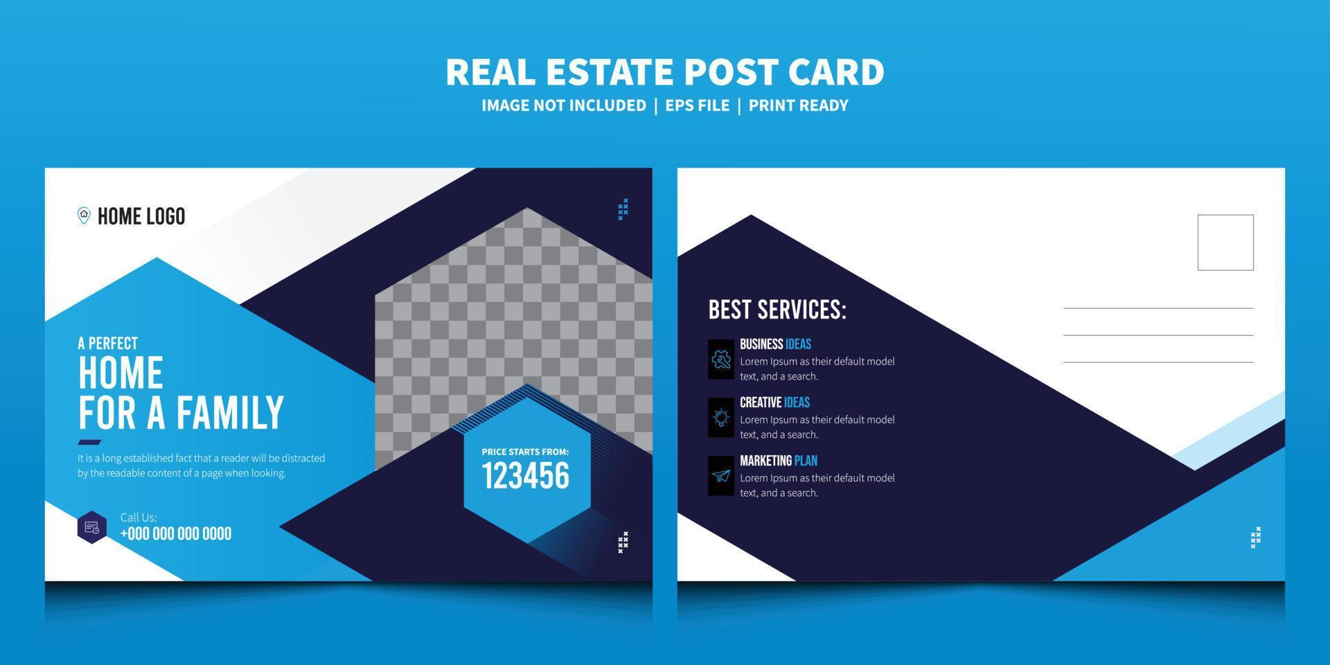 Immobilienpostkarten-Designvorlage, doppelseitiger Postkartenvektor der Handelsagentur vektor