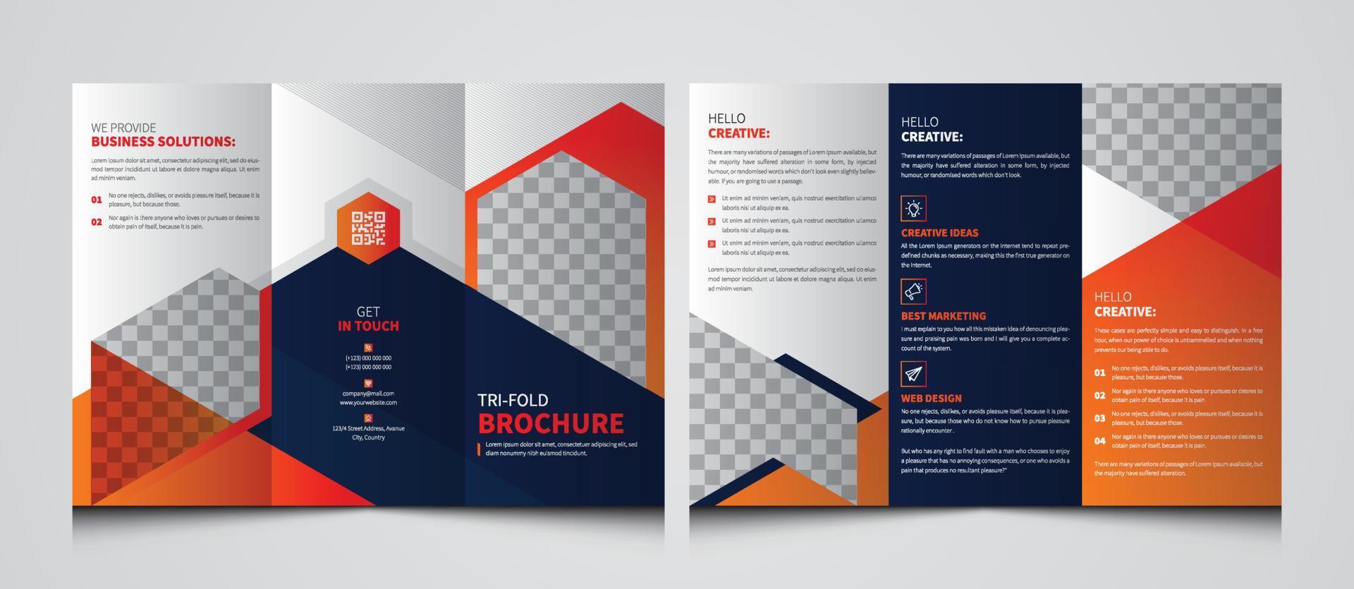 företags trippelvikt broschyr vektorillustration. vektor trippel vikbar broschyr för företag och reklam. layout med moderna element och abstrakt bakgrund. kreativ trevikt broschyr