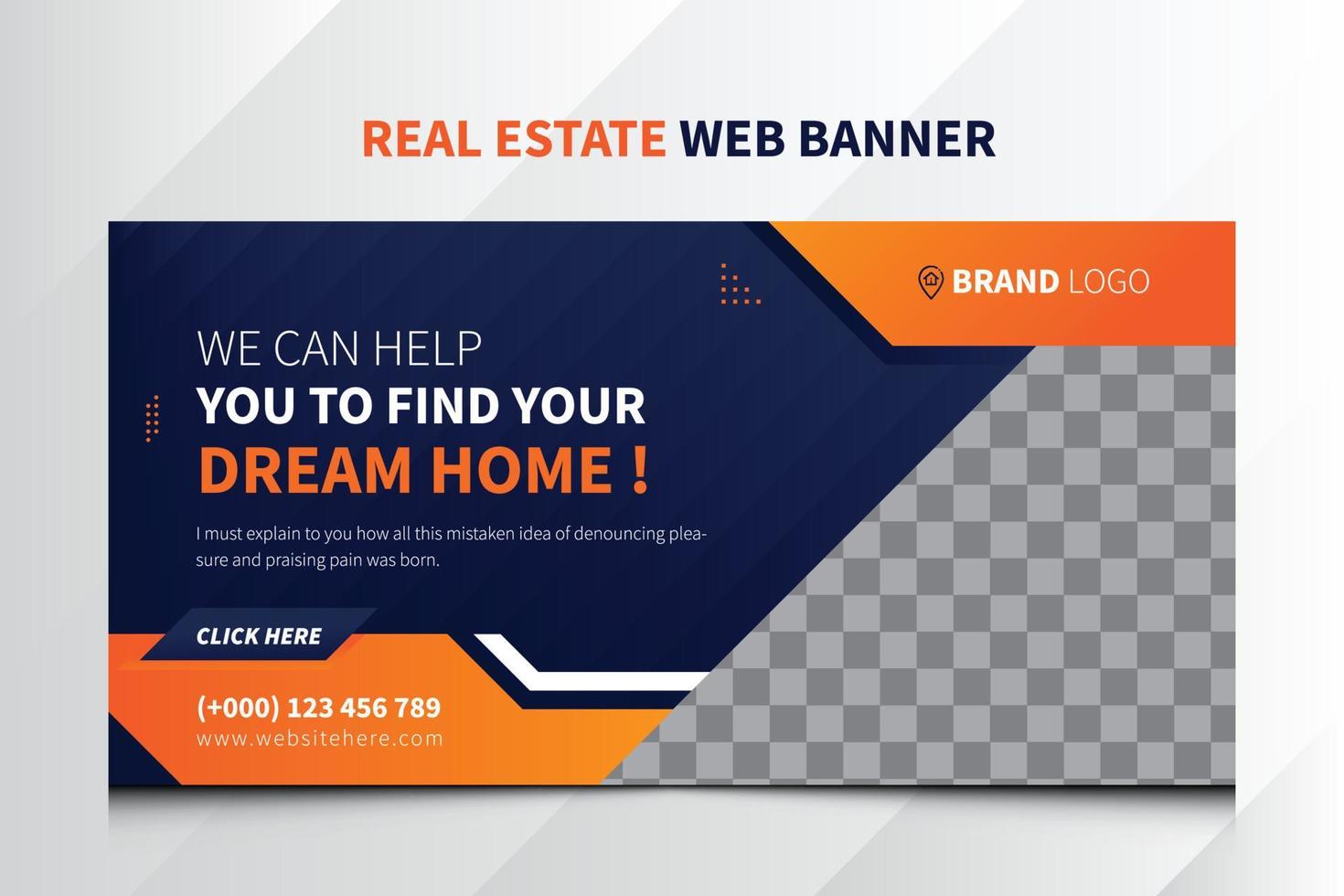 Immobilien-Banner. Web-Banner-Design. Website-Online-Bannervorlage für Immobilienunternehmen vektor