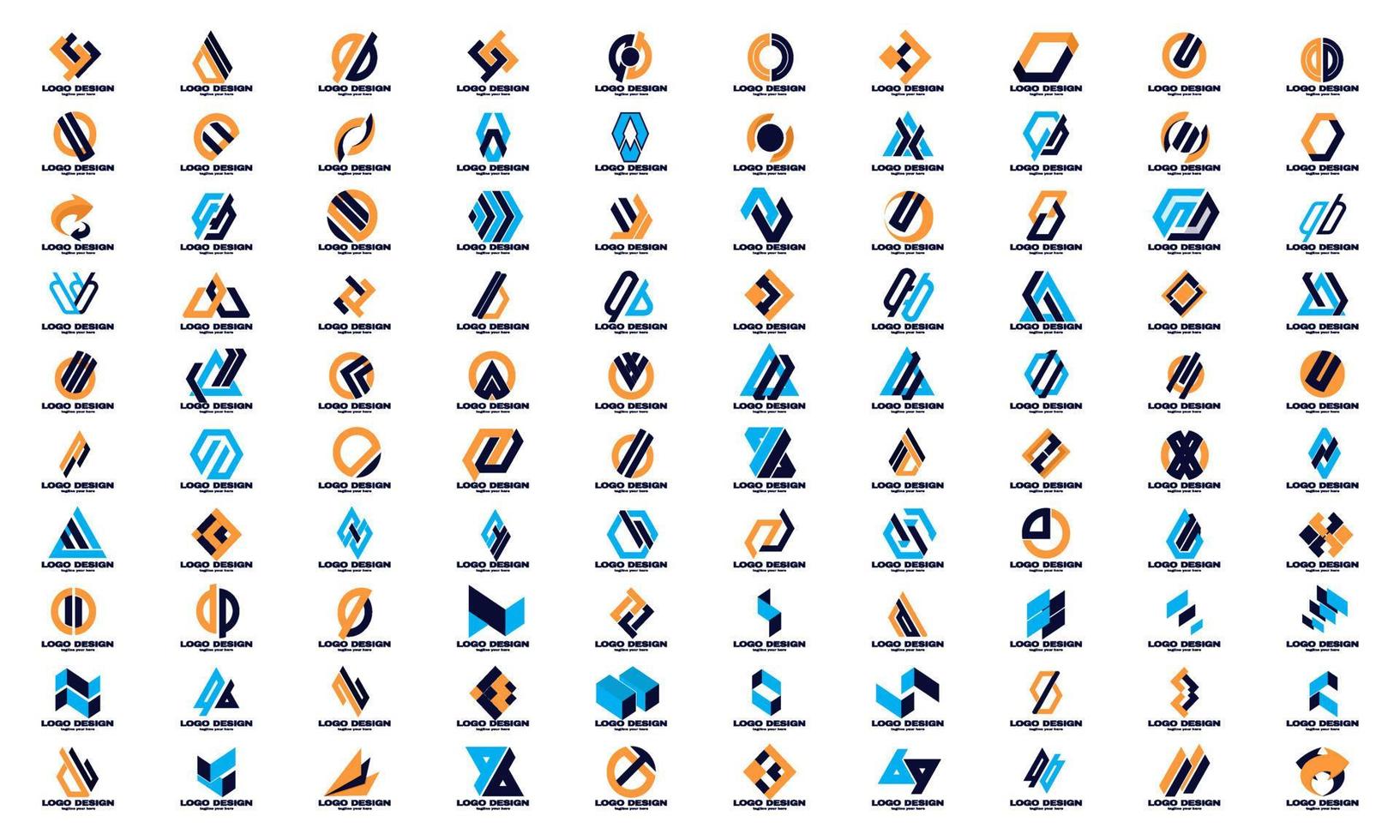 abstrakt geometriska företag företagsverksamhet unik logotyp design set bästa samling gul blå marin färg vektor