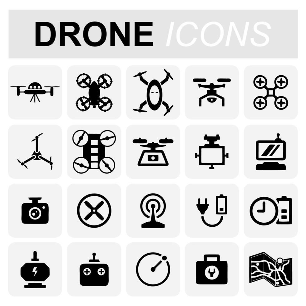 Drohnen-Icon-Vektor-Set, Quadrocopter auf weißem Hintergrund. vektor