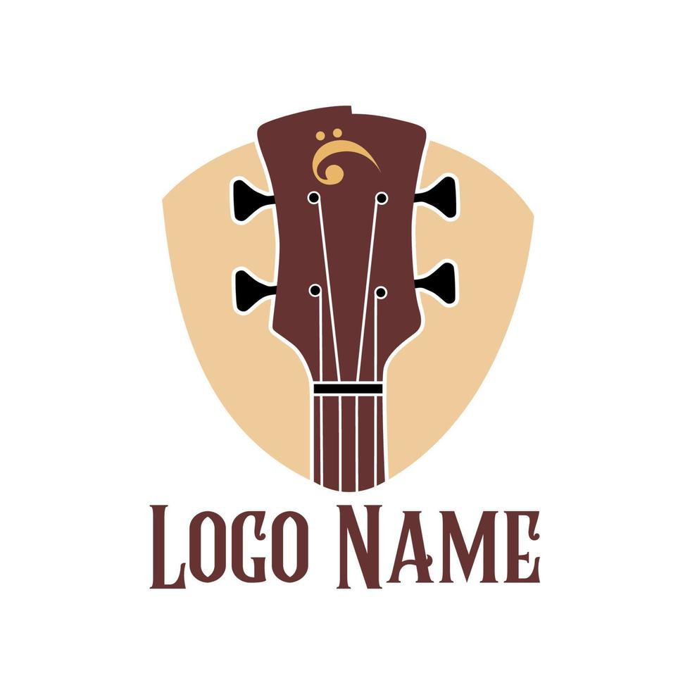 gitarr house musik logotyp. basgitarrhals isolerade plektrumform. bäst för musikaffär, musikblogg, musikaffär vektor