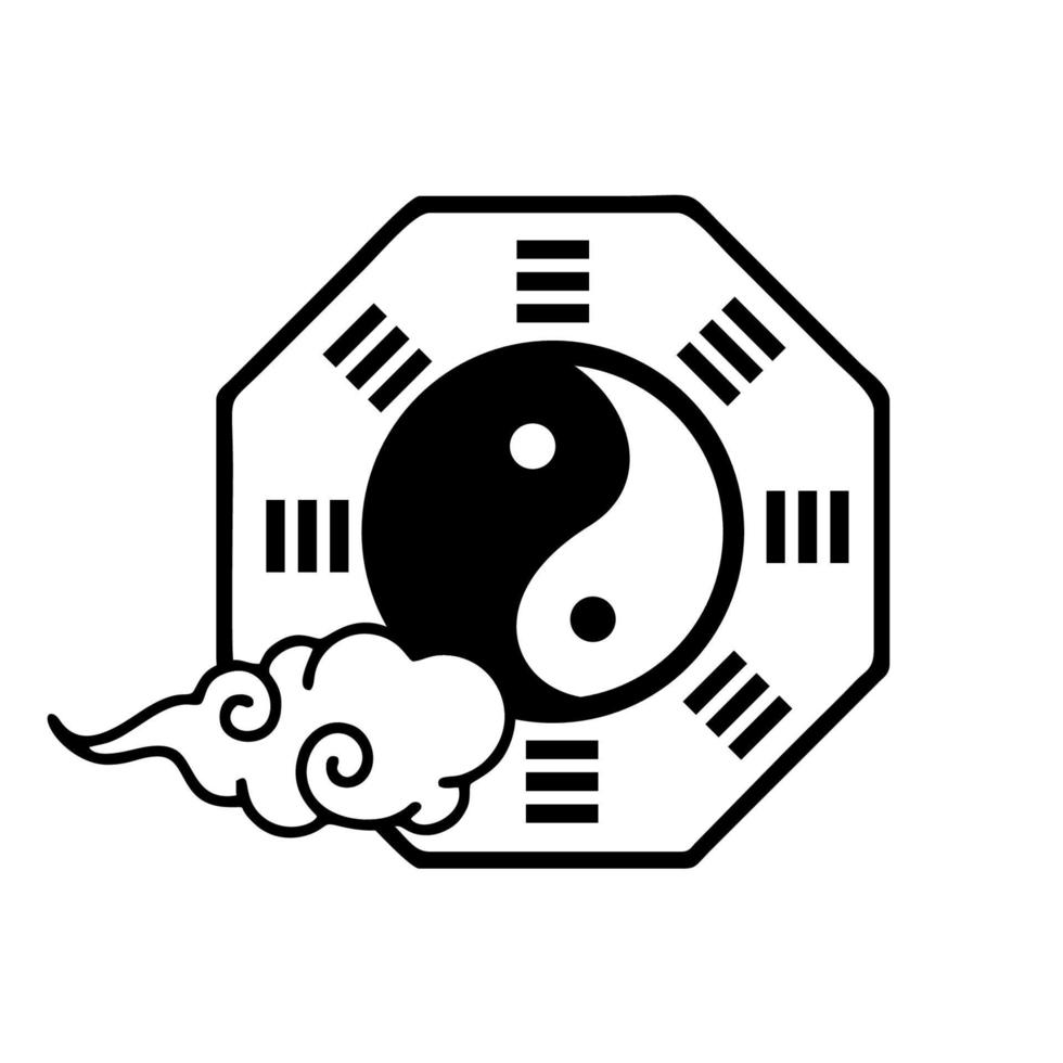 Yin-Yang-Symbol der chinesischen Philosophie. Schwarz-Weiß-Darstellung auf weißem Hintergrund. vektor
