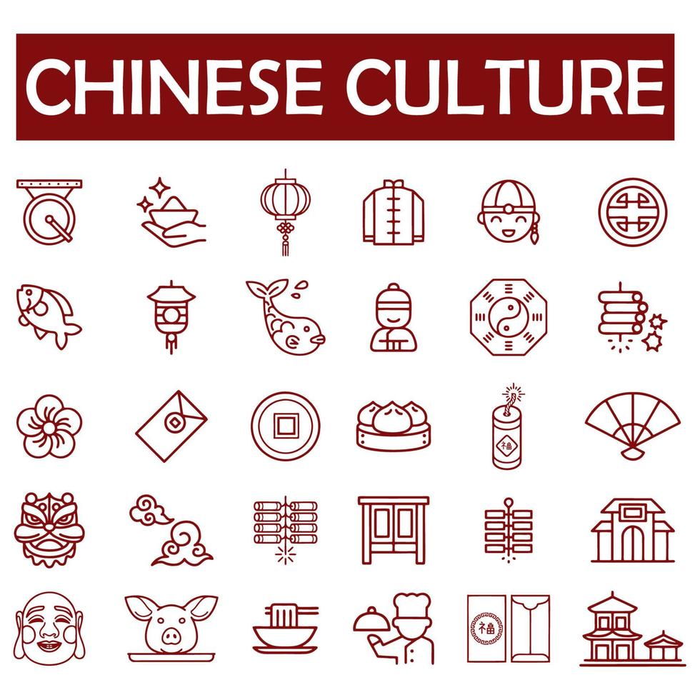 chinesisches neues jahr linie icon set vektor