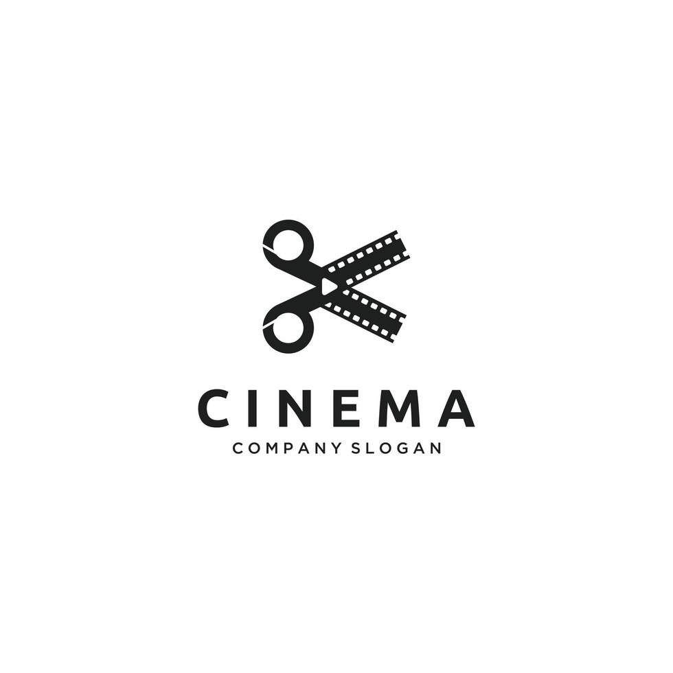 Kinofilmstreifen, Schere, Schnitt, Logo-Design-Inspiration abspielen vektor