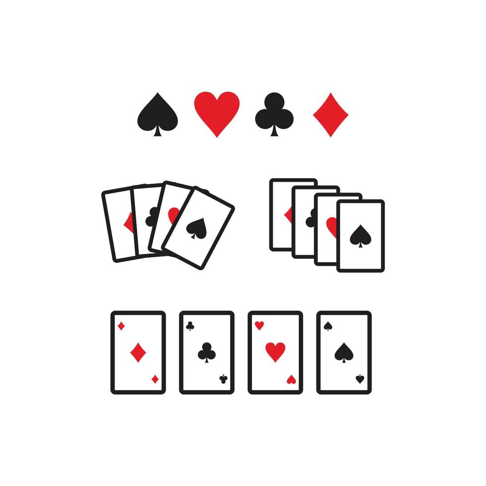 Karten-Poker-Vektor, Casino-Glücksspielsymbole, Symbole auf weißem Hintergrund vektor
