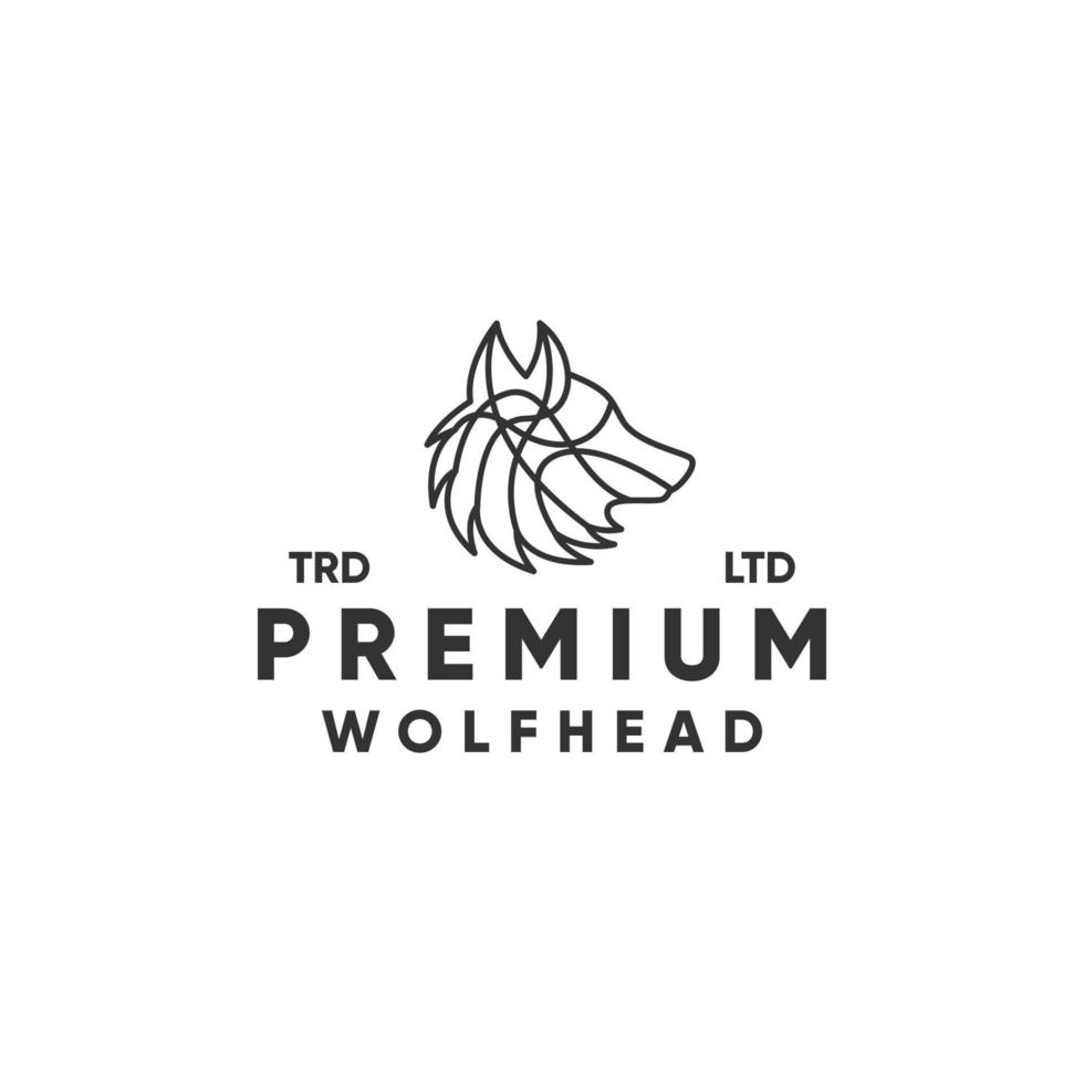 Monoline Premium Wolfskopf moderne Linie Kunst Logo Design vektor