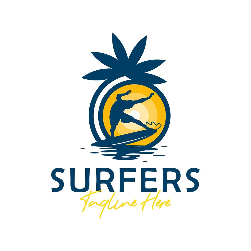 Strand Surfen Sport Illustration Logo Design vektor