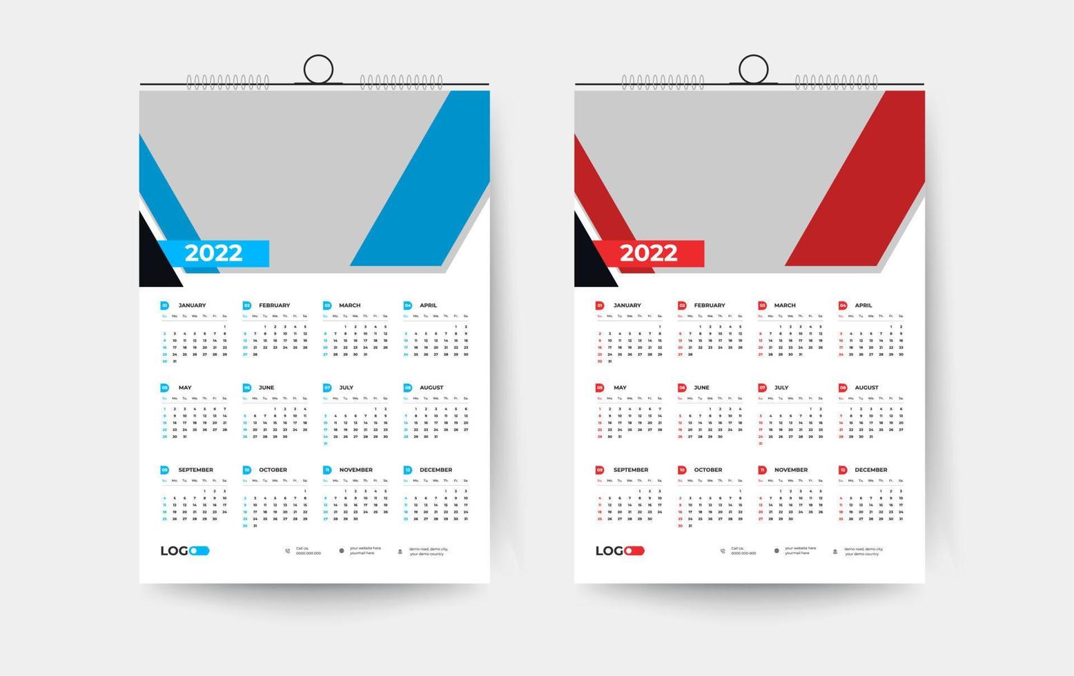 2022 väggkalenderdesignmall, modern 12 månaders kalenderdesignmall vektor