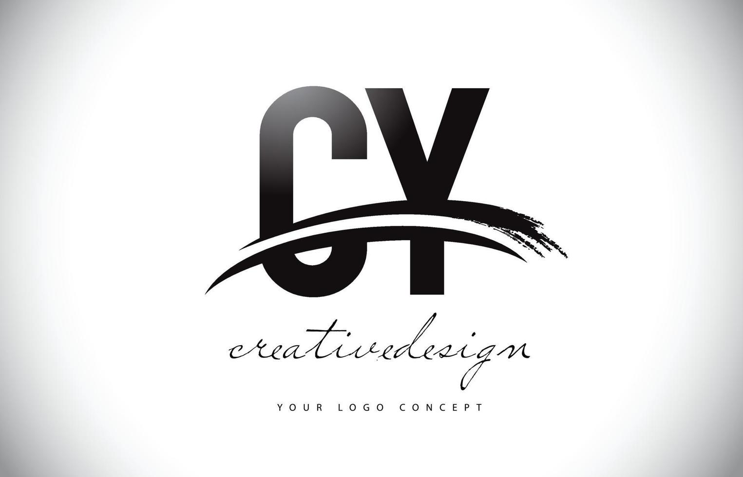 Cy-Cy-Brief-Logo-Design mit Swoosh und schwarzem Pinselstrich. vektor