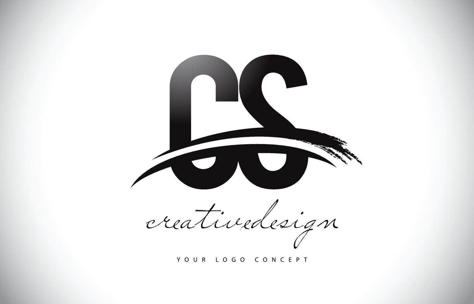 cs cs brief logo design mit swoosh und schwarzem pinselstrich. vektor