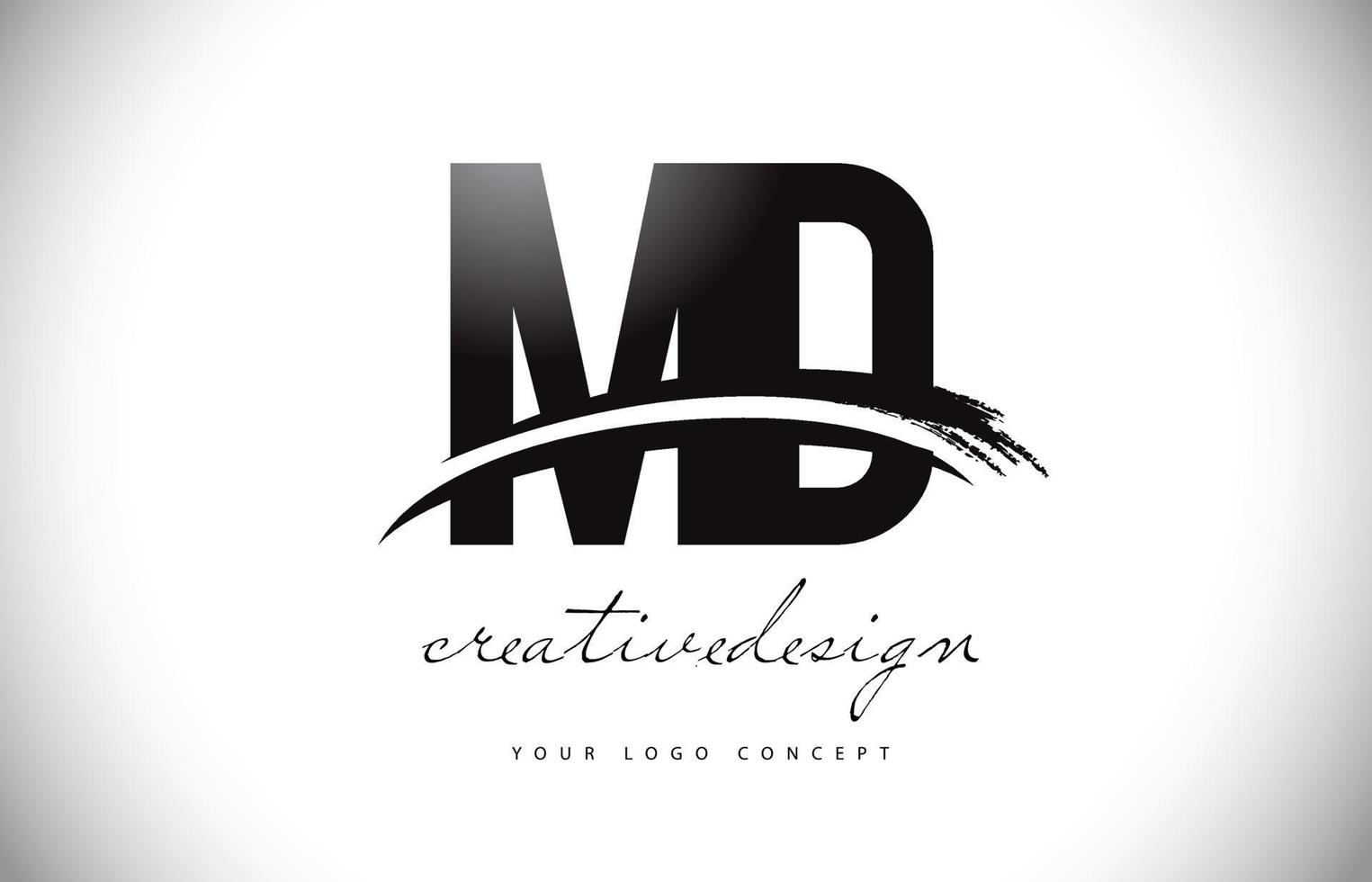 md md brief Logo-Design mit Swoosh und schwarzem Pinselstrich. vektor