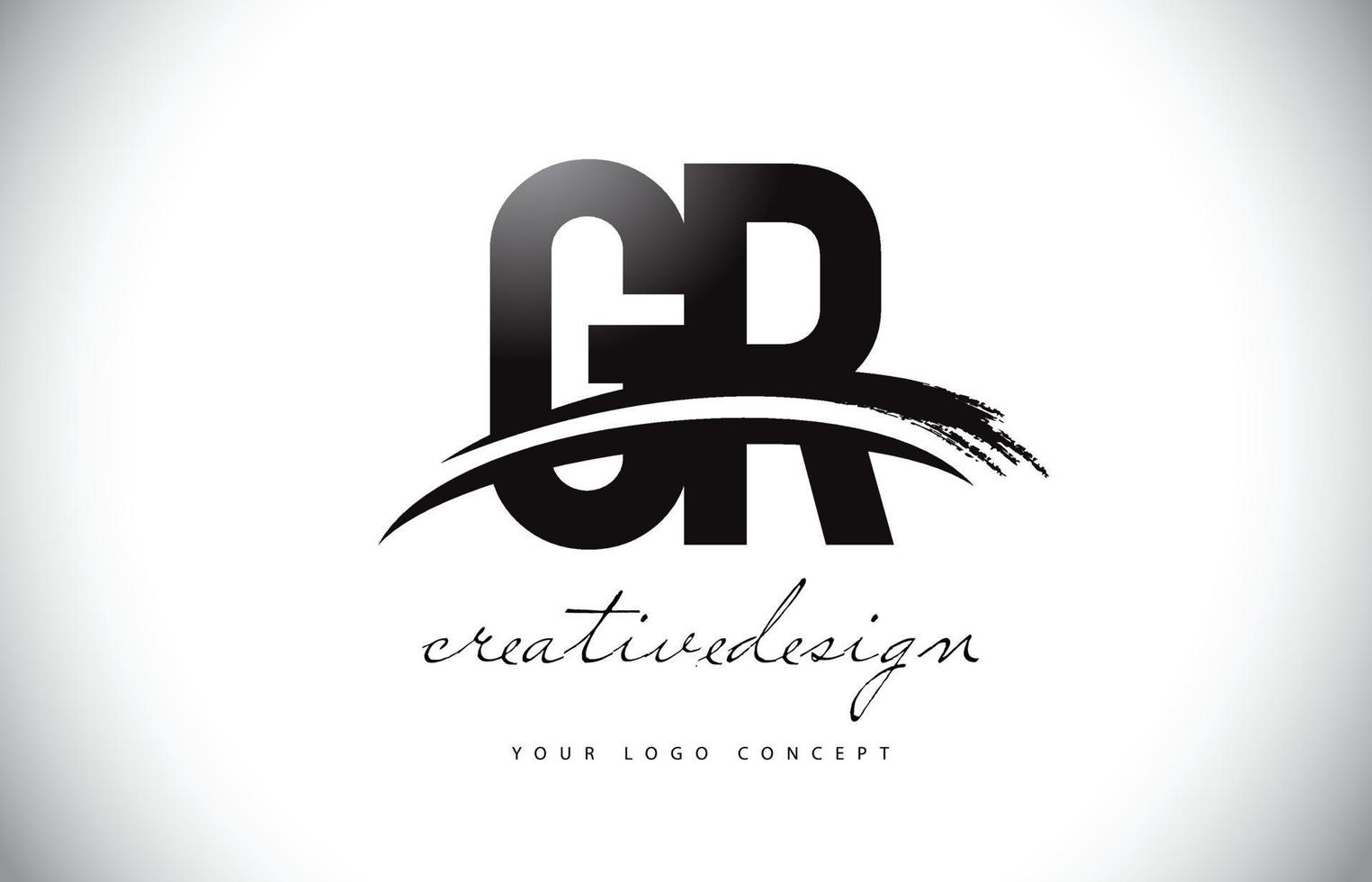 gr gr brief logo design mit swoosh und schwarzem pinselstrich. vektor