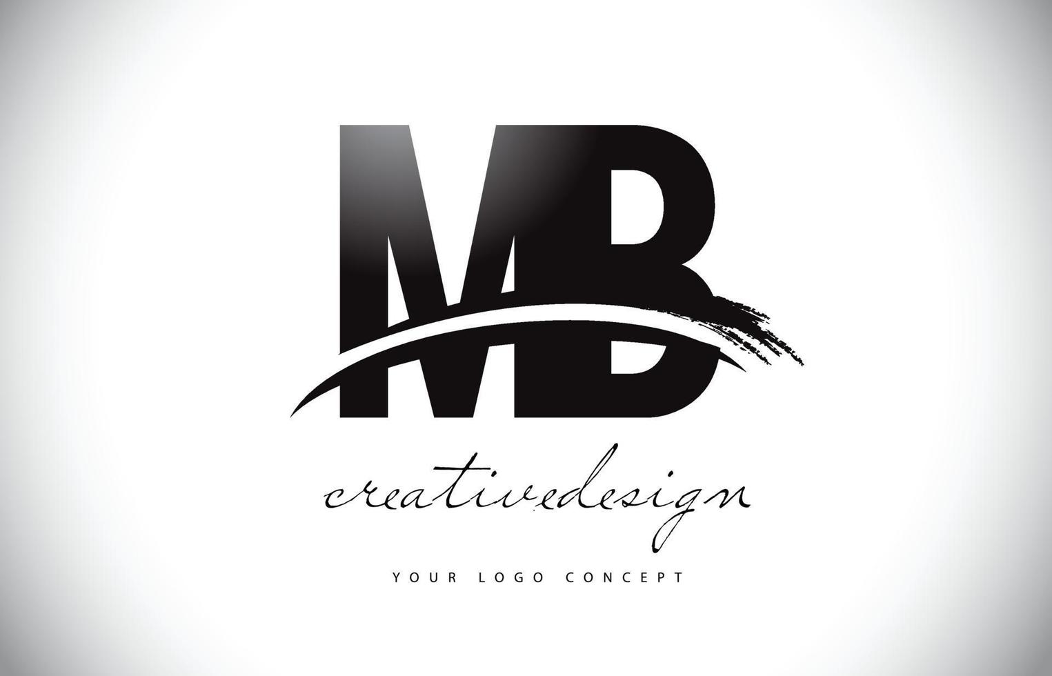 mb mb brief logo design mit swoosh und schwarzem pinselstrich. vektor