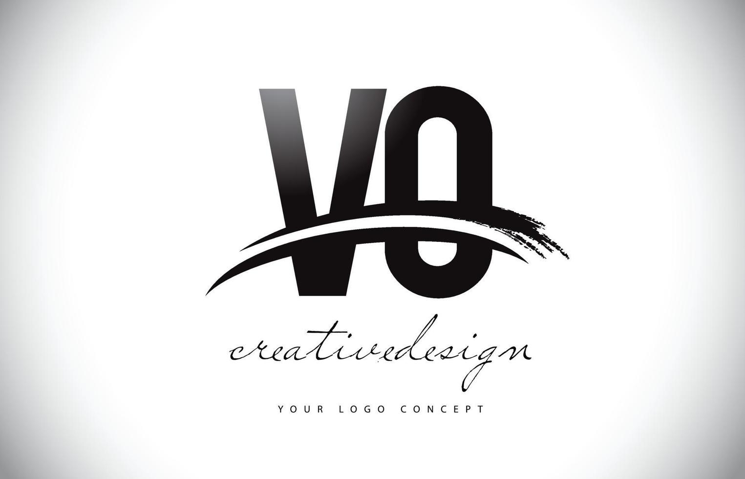 Vo-Vo-Brief-Logo-Design mit Swoosh und schwarzem Pinselstrich. vektor