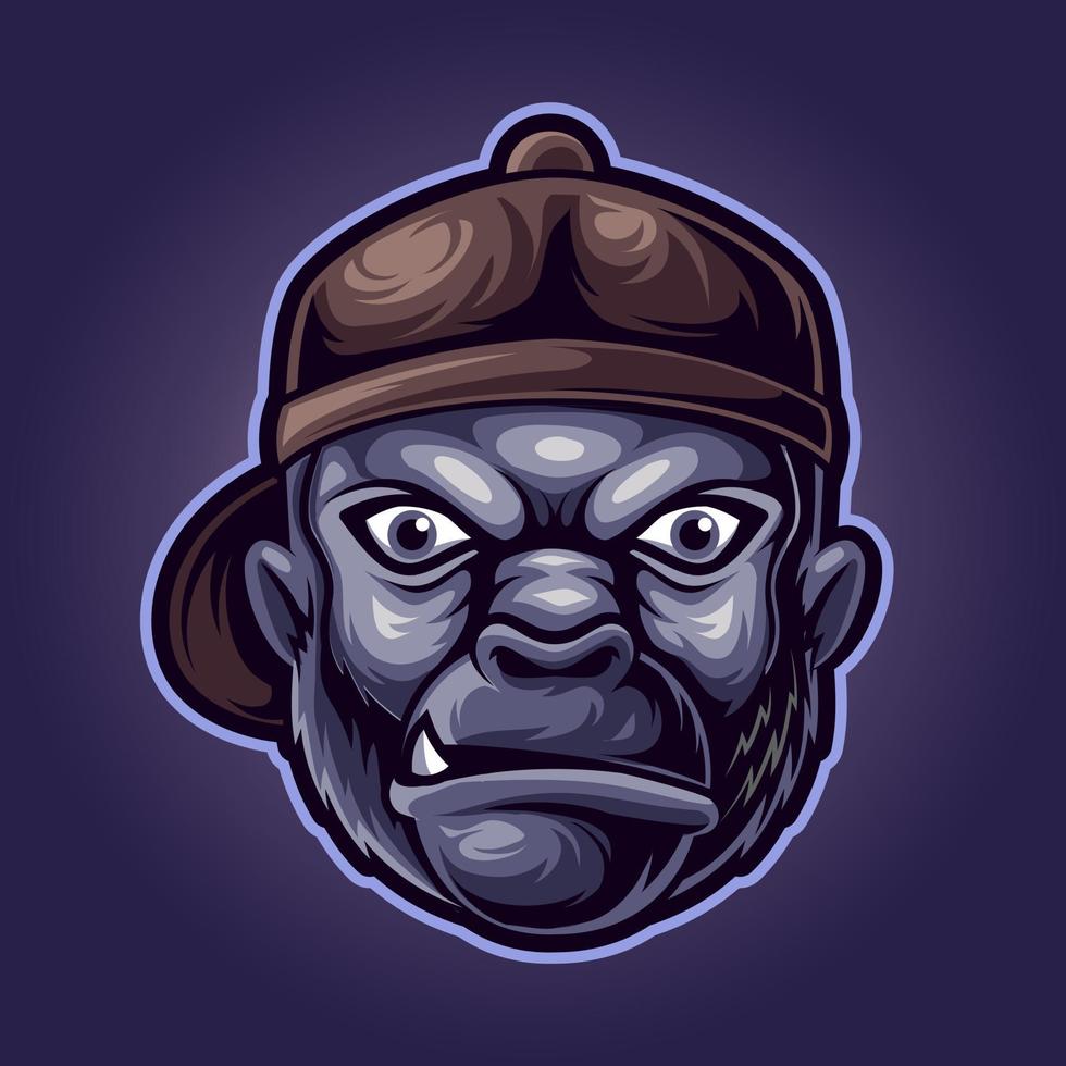 wütender gorillakopf, maskottchenlogoillustration für esportteam und streamer vektor