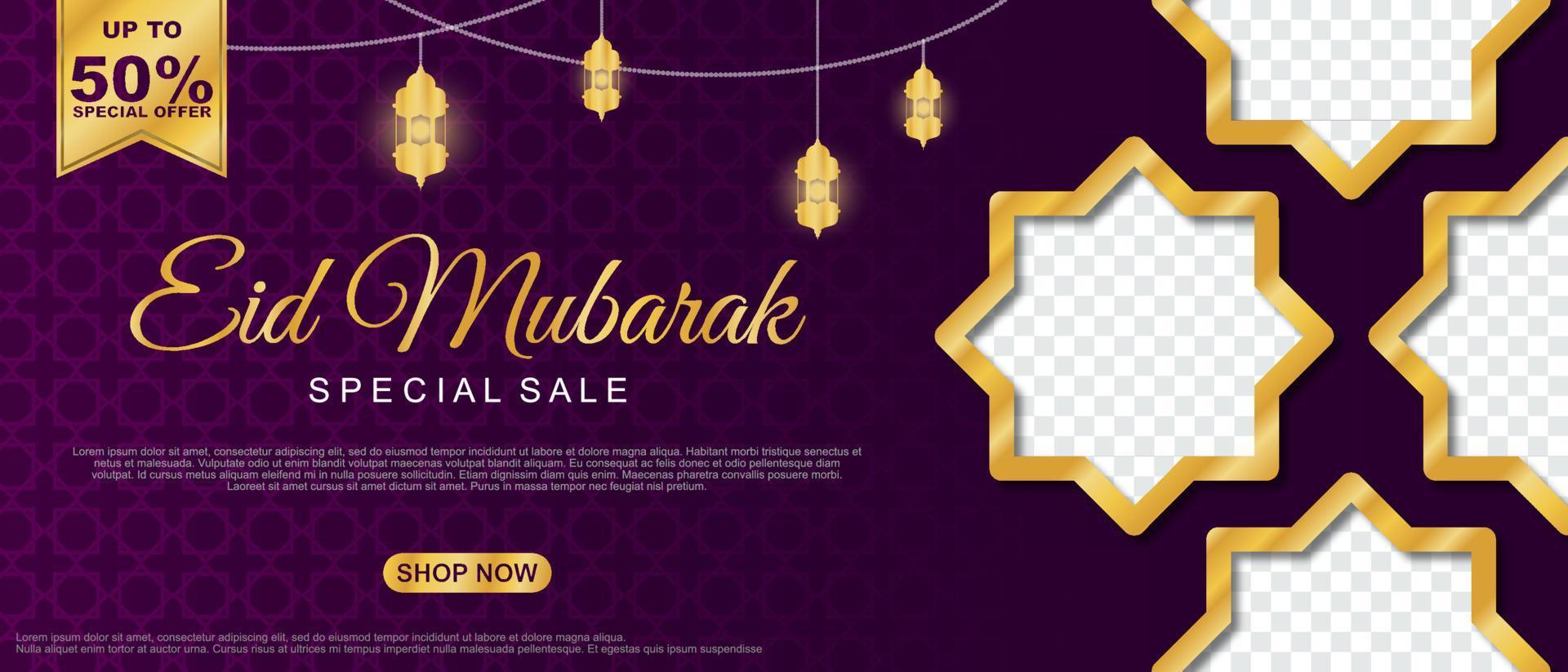 specialrea eid mubarak rea islamisk prydnad lykta banner mall. lämplig för inlägg på sociala medier och webbhuvud. vektor illustration