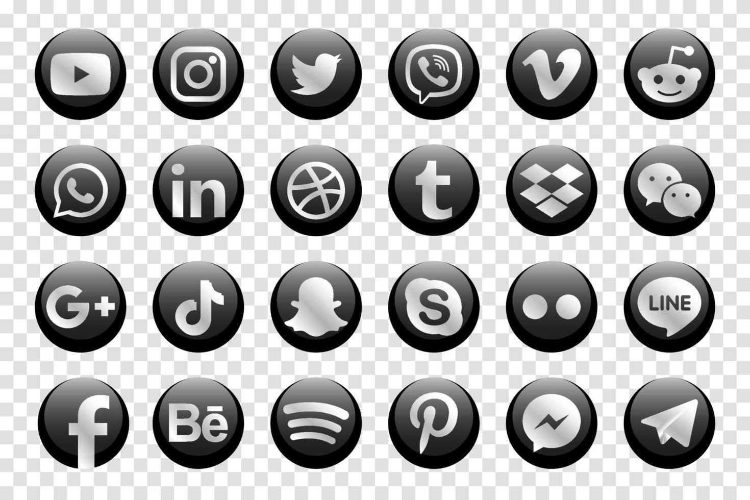 silber facebook, instagram, twitter, youtube, whatsapp, dribbeln, tick tack, linkedin, google plus und viele weitere silberne sammlungen beliebter Social-Media-Icons. vektor