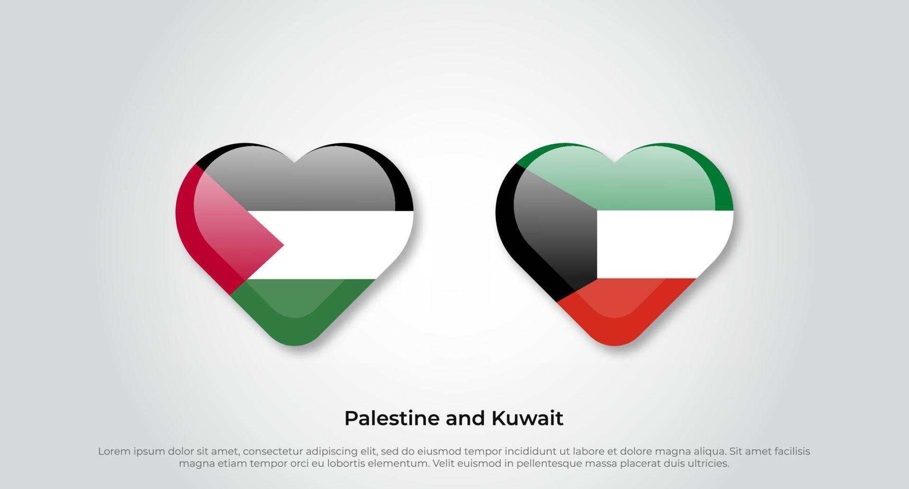 kärlek palestina och kuwait symbol. hjärta flaggikon. vektor illustration