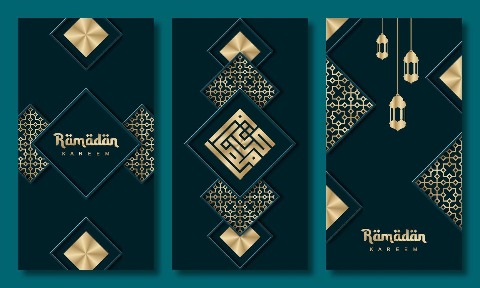 Ramadan Kareem-Grußkarten-Set. Ramadan-Urlaubseinladungen-Vorlagen-Sammlung mit goldener Schrift und arabischem Muster. Vektor-Illustration vektor