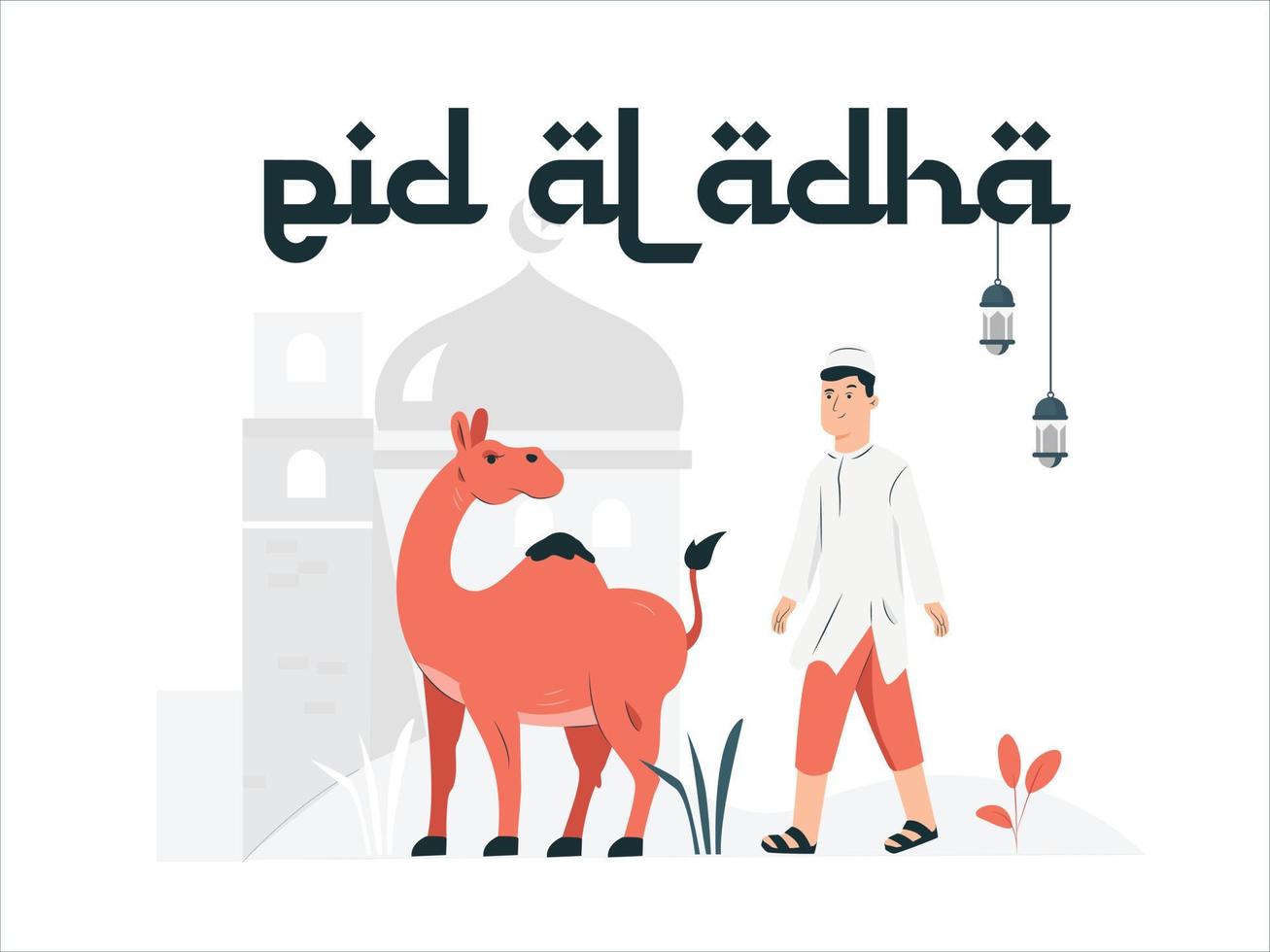 Illustration Vektorgrafik von Eid al-Adha und das Opferfest. Schaf und Mann muslimisch perfekt für Poster und Banner vektor