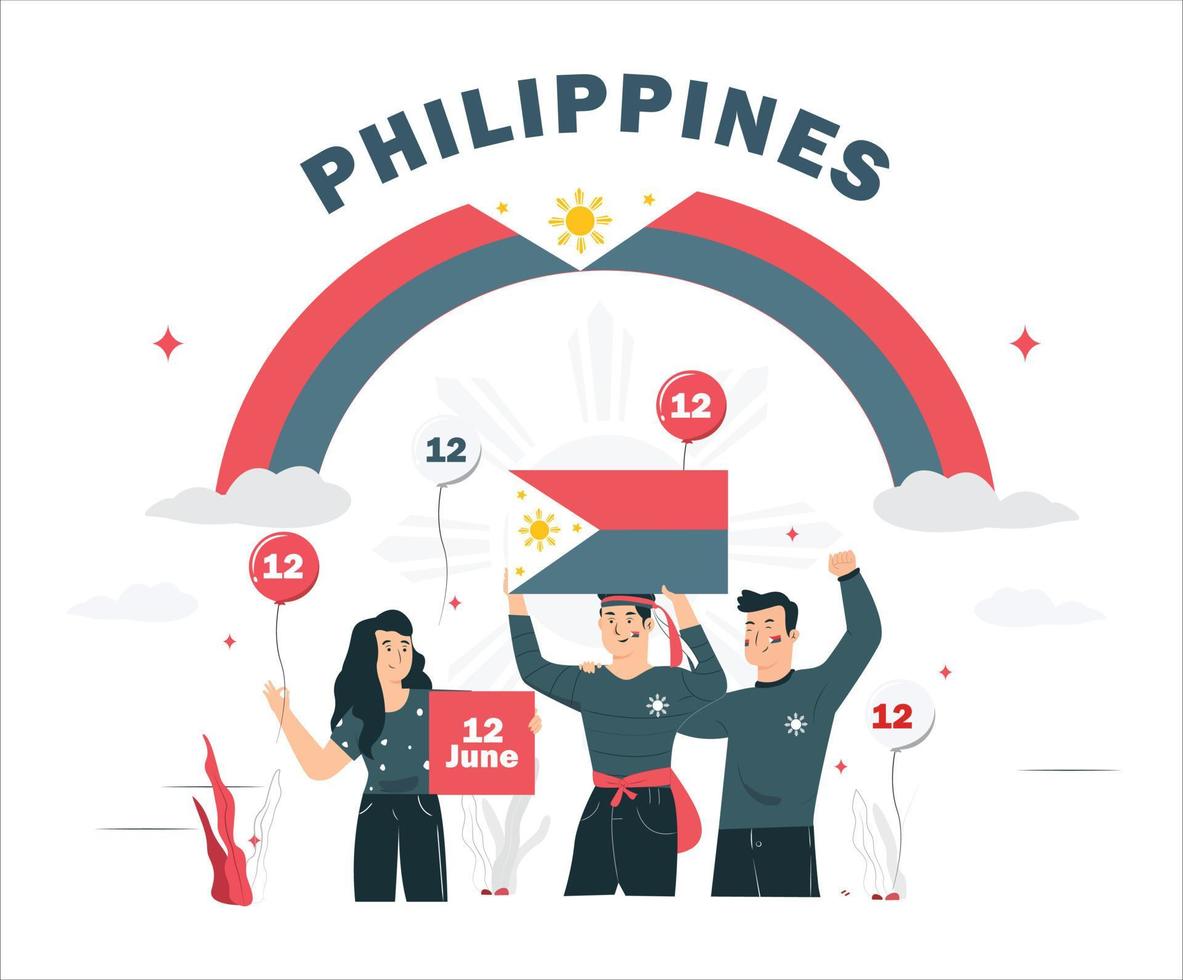 Illustration zum Unabhängigkeitstag der Philippinen. 2 Personen feiern mit Leidenschaft vektor
