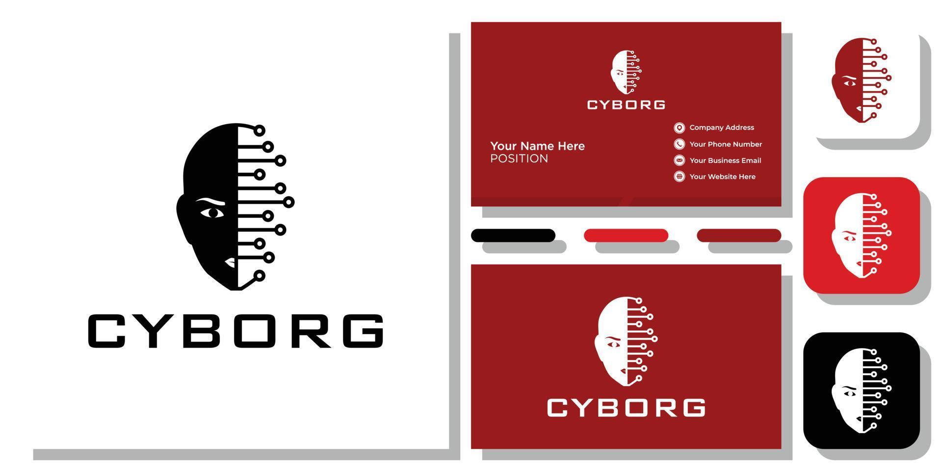 Cyborg-Symbolkopf menschliche halbe Robotik mit Visitenkartenvorlage vektor