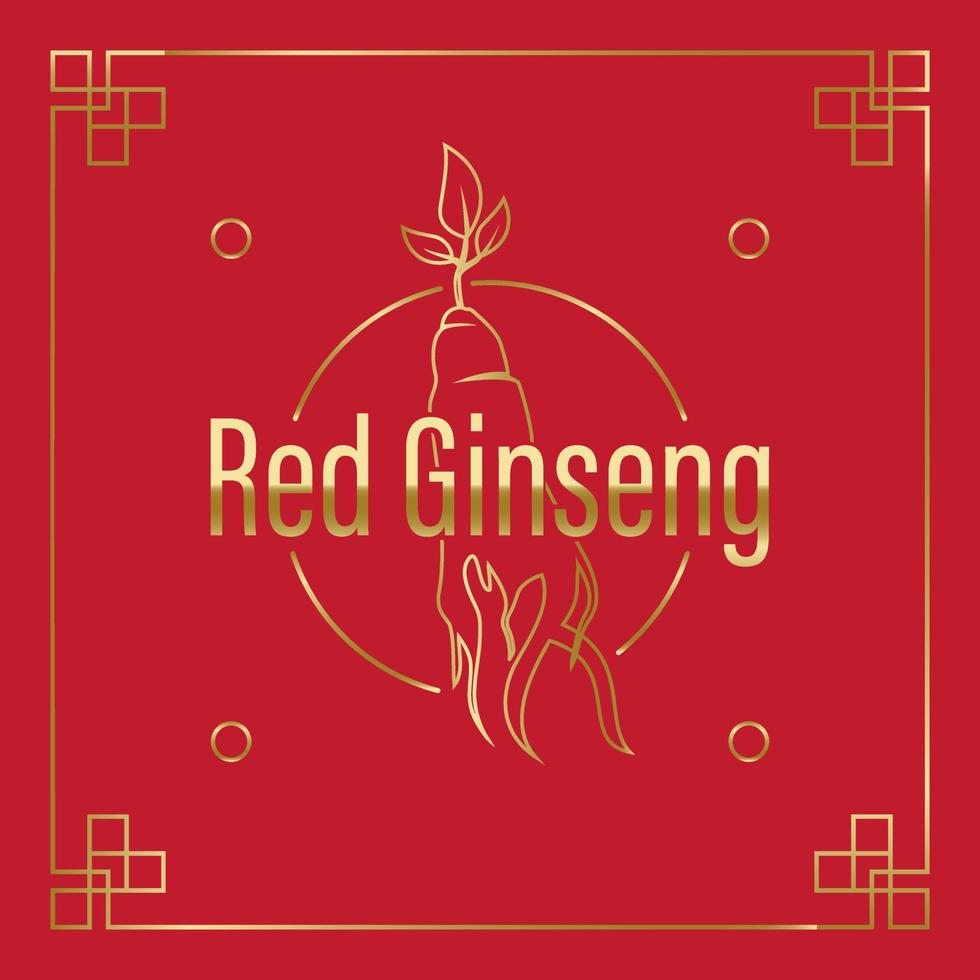 koreansk eller kinesisk röd ginsengrot, textetikett i koreansk odlad ginseng. ginseng symbol för koreansk kosmetika, kinesisk medicin, livsmedelsprodukter, tepaket. ginseng logotyp. vektor illustration