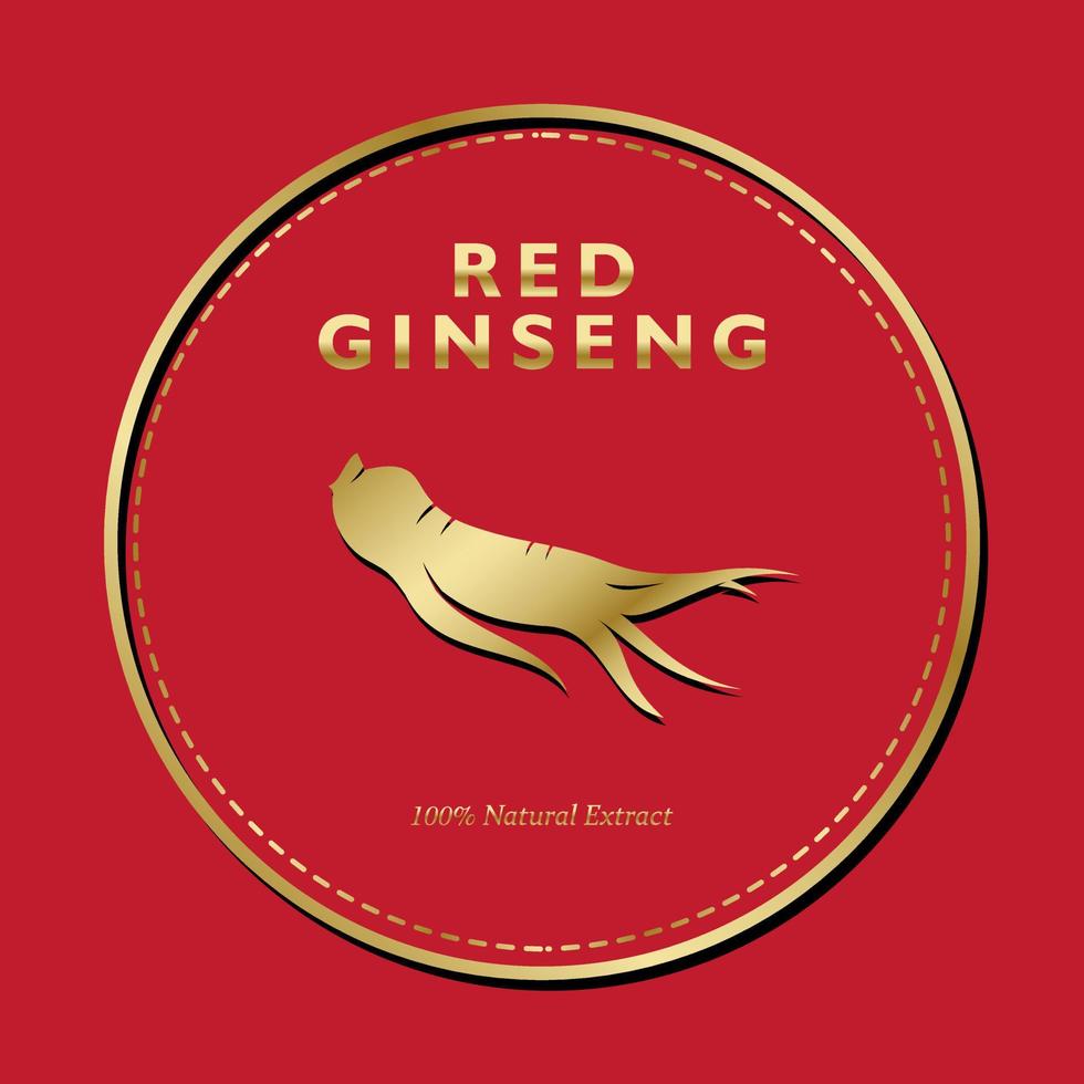 koreansk eller kinesisk röd ginsengrot, textetikett i koreansk odlad ginseng. ginseng symbol för koreansk kosmetika, kinesisk medicin, livsmedelsprodukter, tepaket. ginseng logotyp. vektor illustration