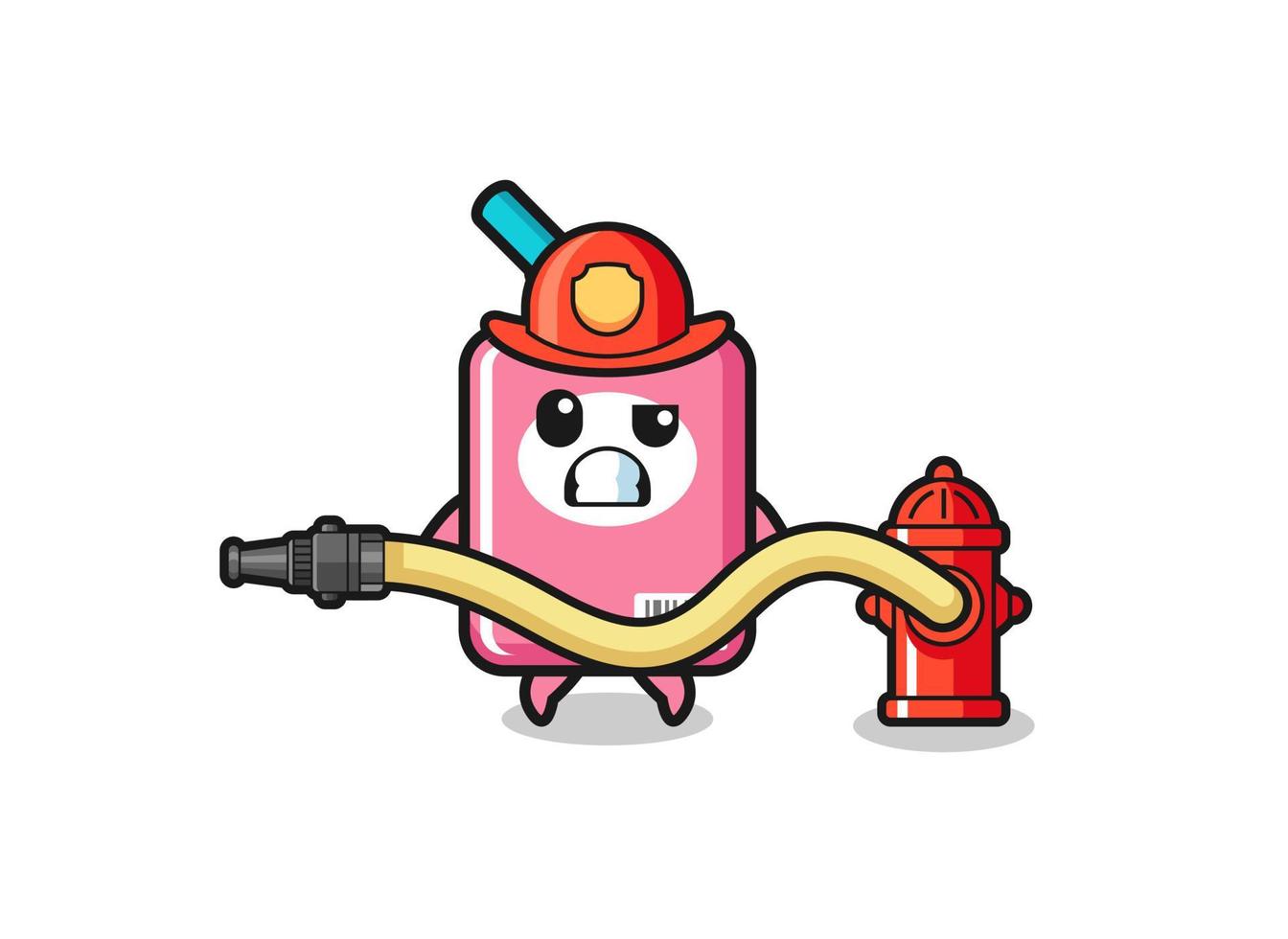 Milchbox-Cartoon als Feuerwehrmann-Maskottchen mit Wasserschlauch vektor
