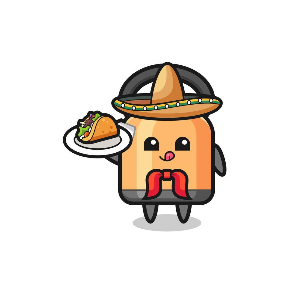 vattenkokare mexikansk kock maskot håller en taco vektor