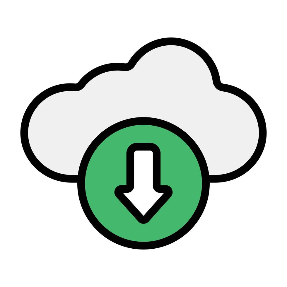 Wolke mit Pfeil nach unten, flaches Design des Cloud-Download-Symbols vektor