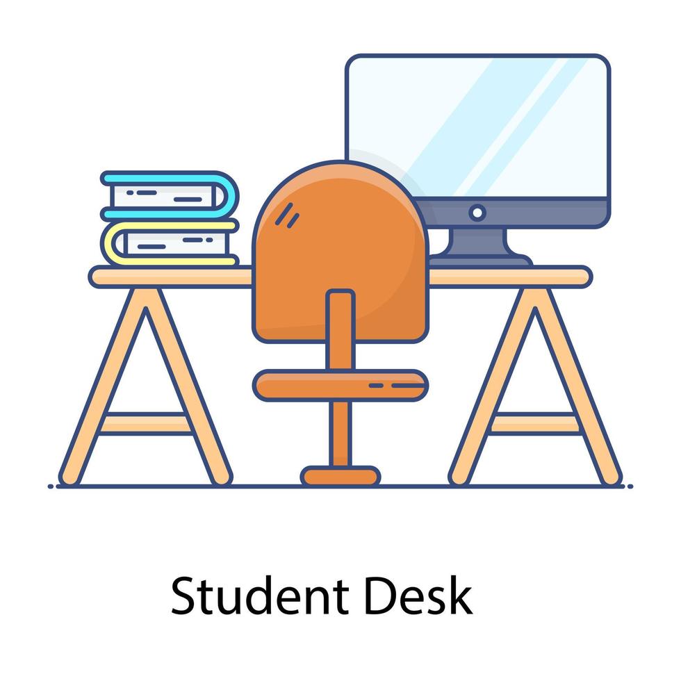 en ikon design av student skrivbord i platt kontur vektor