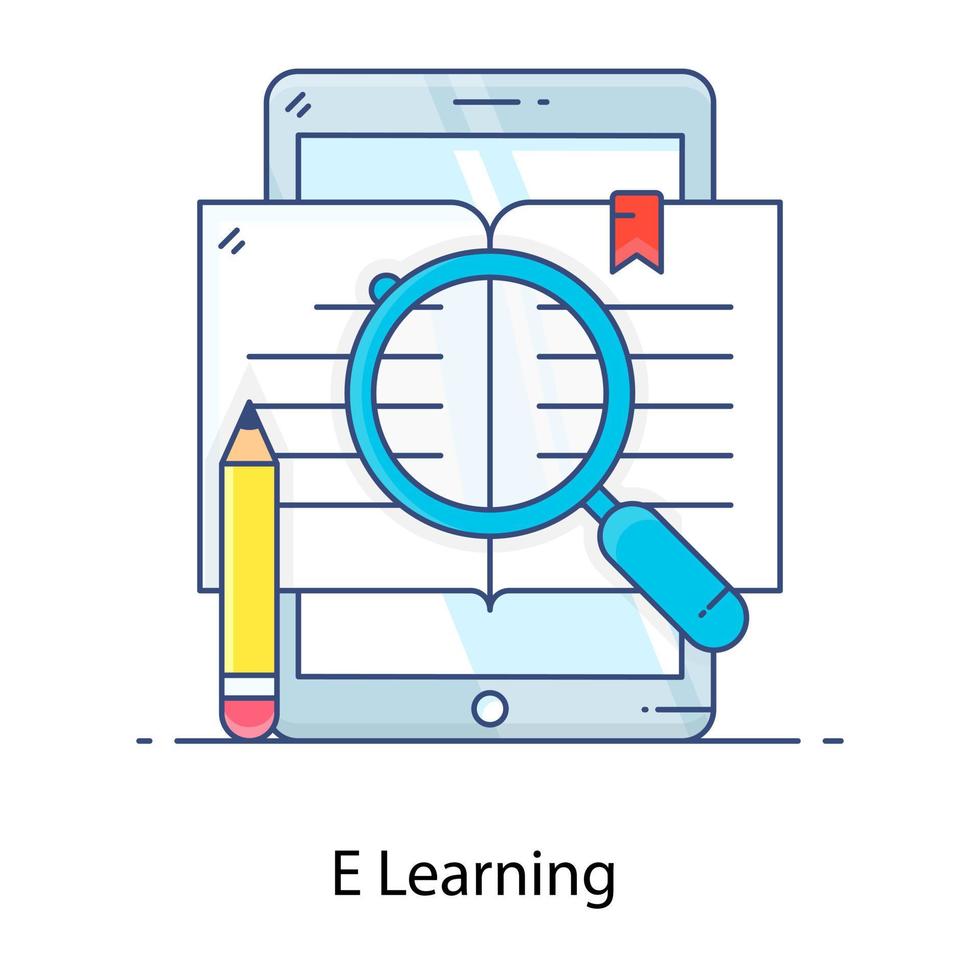 häfte under förstoringsglas, sök bok i platt kontur vektor stil