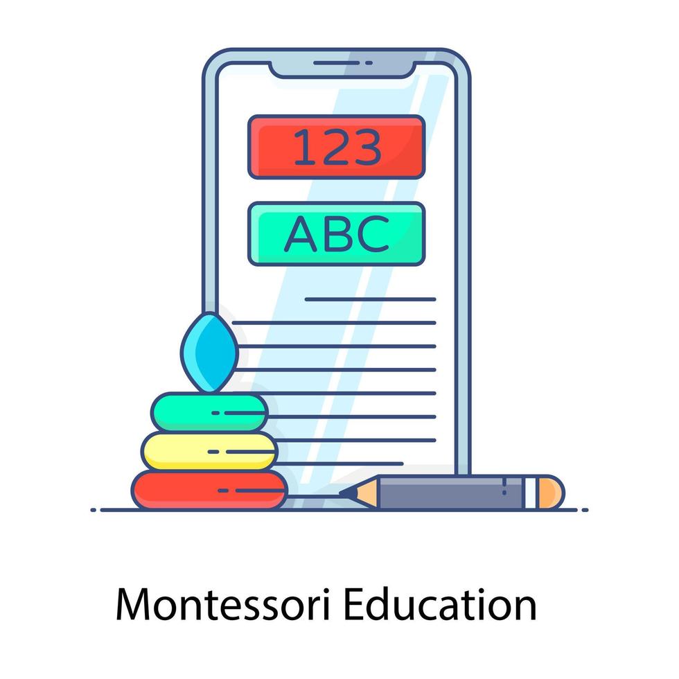 flacher Umrissvektor der Montessori-Bildung, Bildungssystem für Anfänger vektor