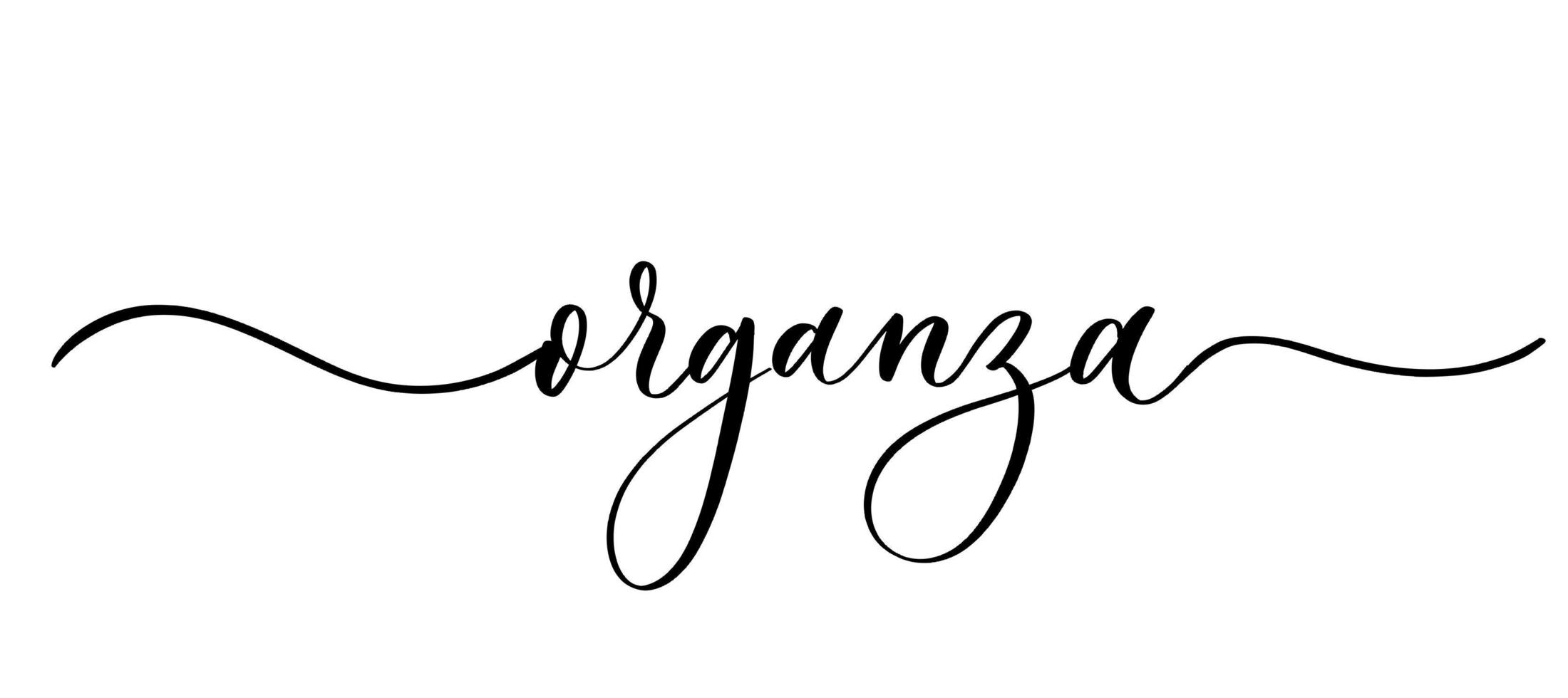 organza - vektor kalligrafisk inskription med släta linjer för butikstyg och stickning, logotyp, textil.