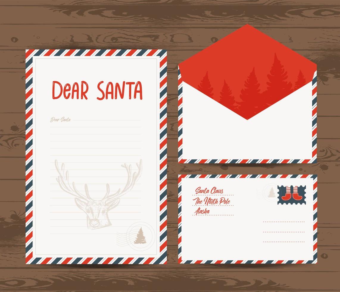 printcreative jul brev och kuvert mall. kära tomten. vektor