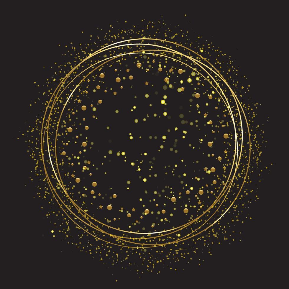 gyllene rund ram med gnistrar, bollar och stjärnor - mall för nyårshälsningar, etiketter. vektor