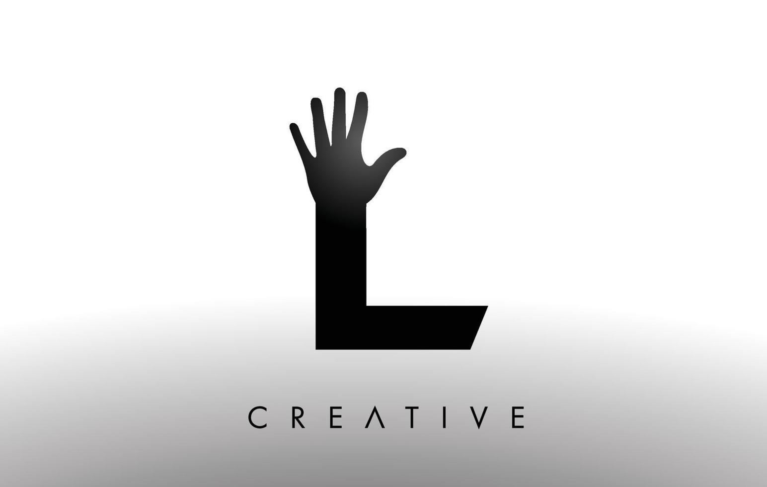 bokstaven l logotyp med hand siluett vektor ikon illustration. kreativa hand logotyp bokstav